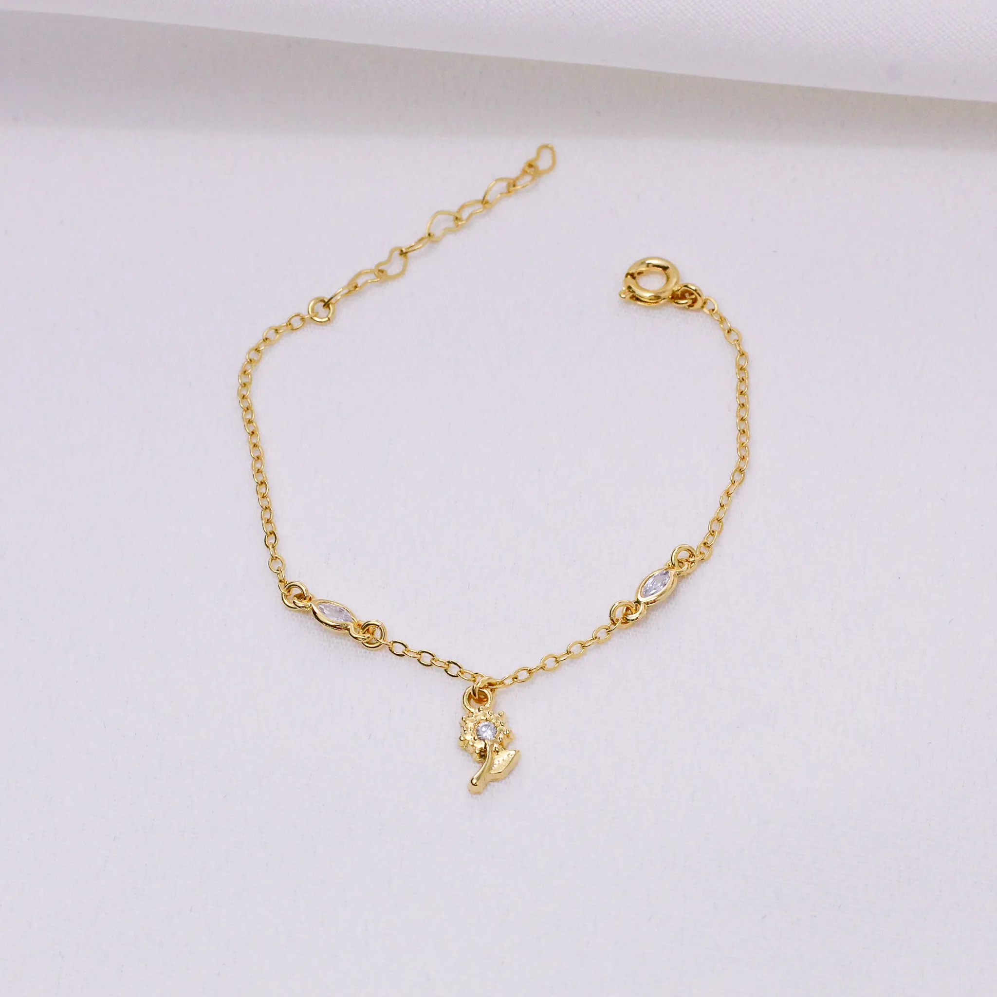 PULSEIRA INFANTIL FLOR BANHO OURO 18K