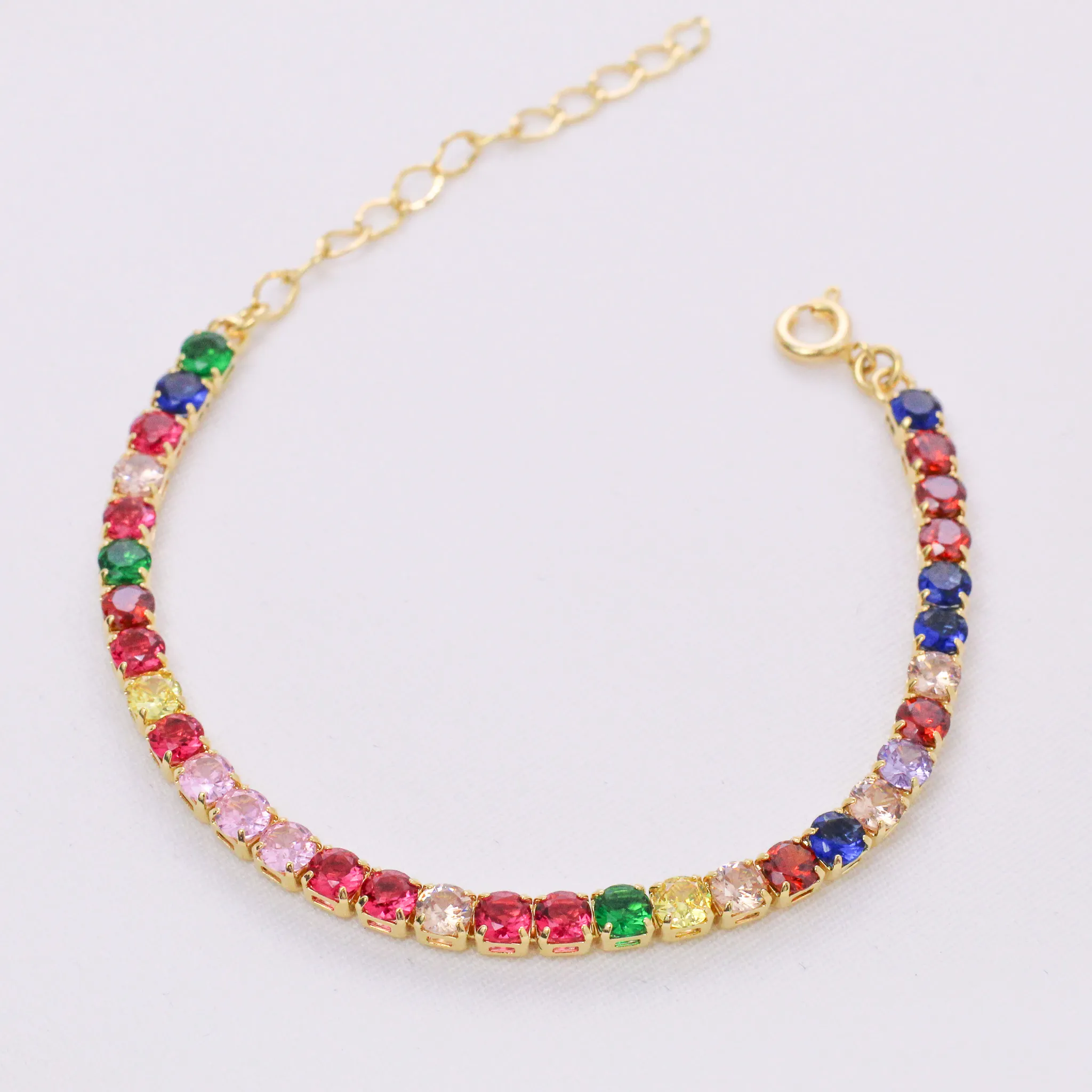 PULSEIRA RIVIERA COM ZIRCÔNIAS COLORIDAS M BANHO OURO 18K