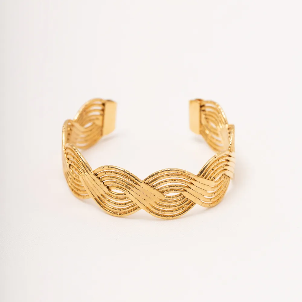 BRACELE LARGO TRANÇADO BANHO OURO 18K