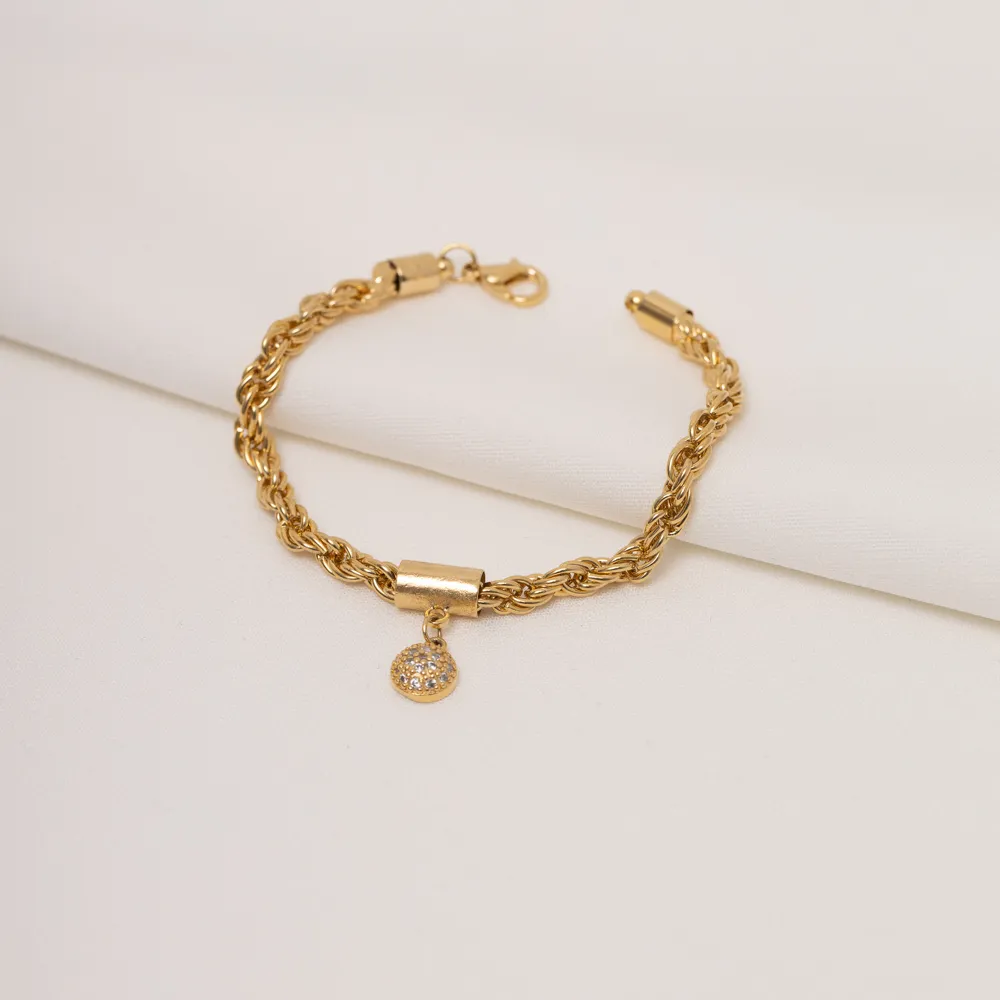 PULLSEIRA CABO DE AÇO COM PINGENTE ZIRCÔNIA BOLINHA BANHO OURO 18K