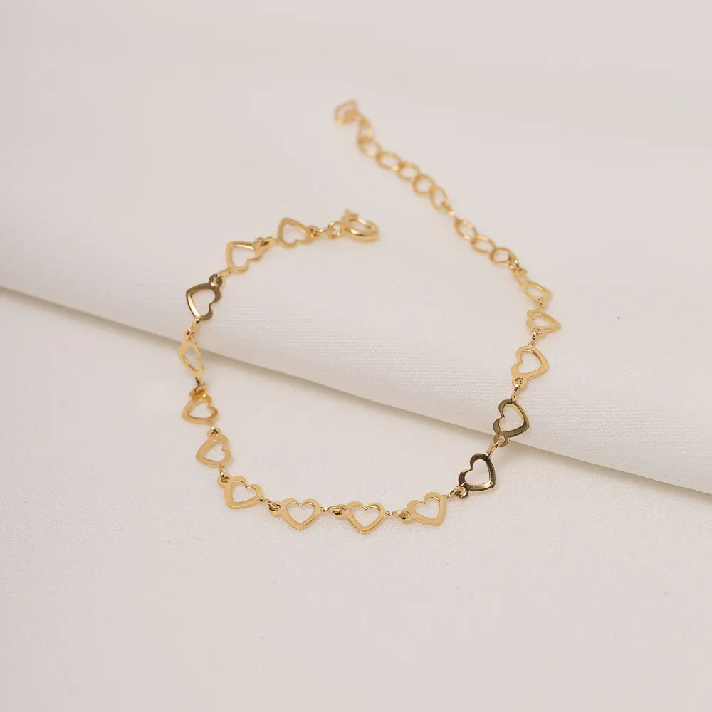 PULSEIRA ELOS EM CORAÇÃO BANHO OURO 18K