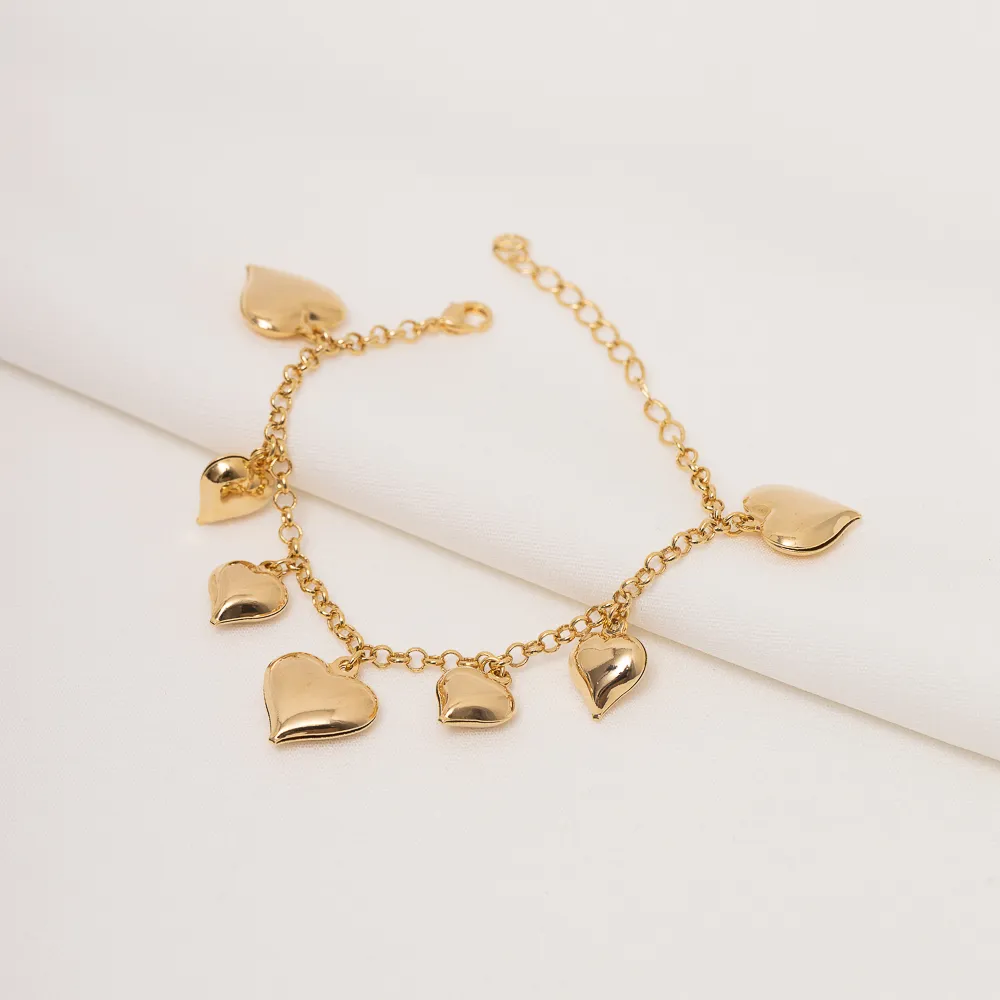 PULSEIRAS COM PINGENTE CORAÇÕES BANHO OURO 18K