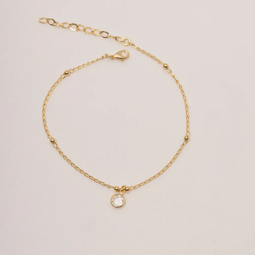 TORNOZELEIRA COM ZIRCÔNIA BANHO OURO 18K