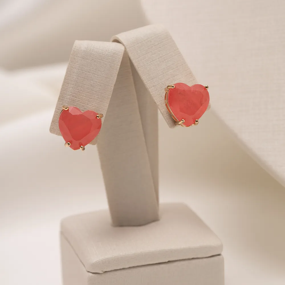 CONJUNTO CORAÇÃO PEDRA VERMELHO GRANDE