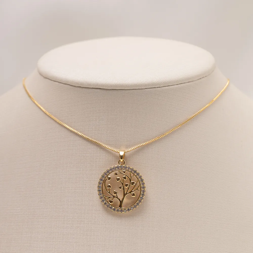 CONJUNTO ÁRVORE DA VIDA COM ZIRCÔNIA BANHO OURO 18K