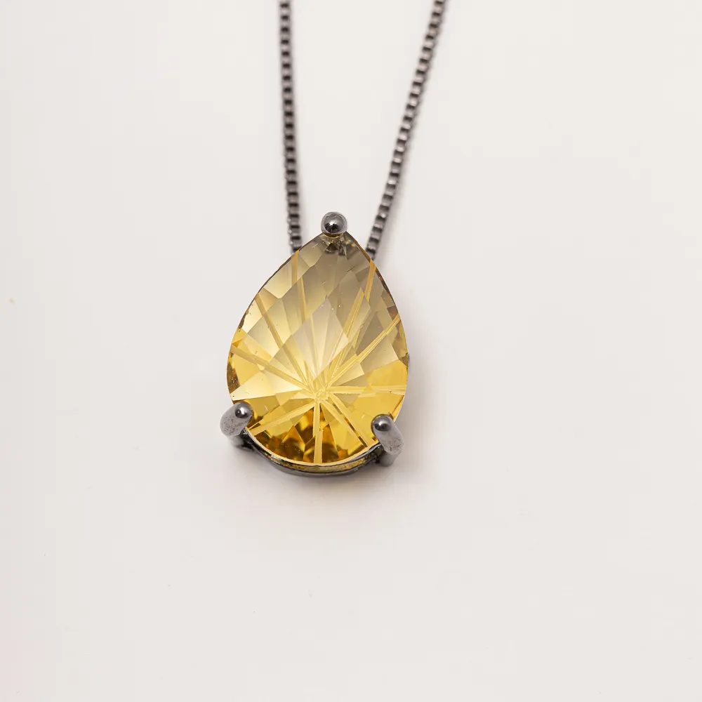 CONJUNTO CRISTAL GOTA AMARELA P BANHO RÓDIO NEGRO
