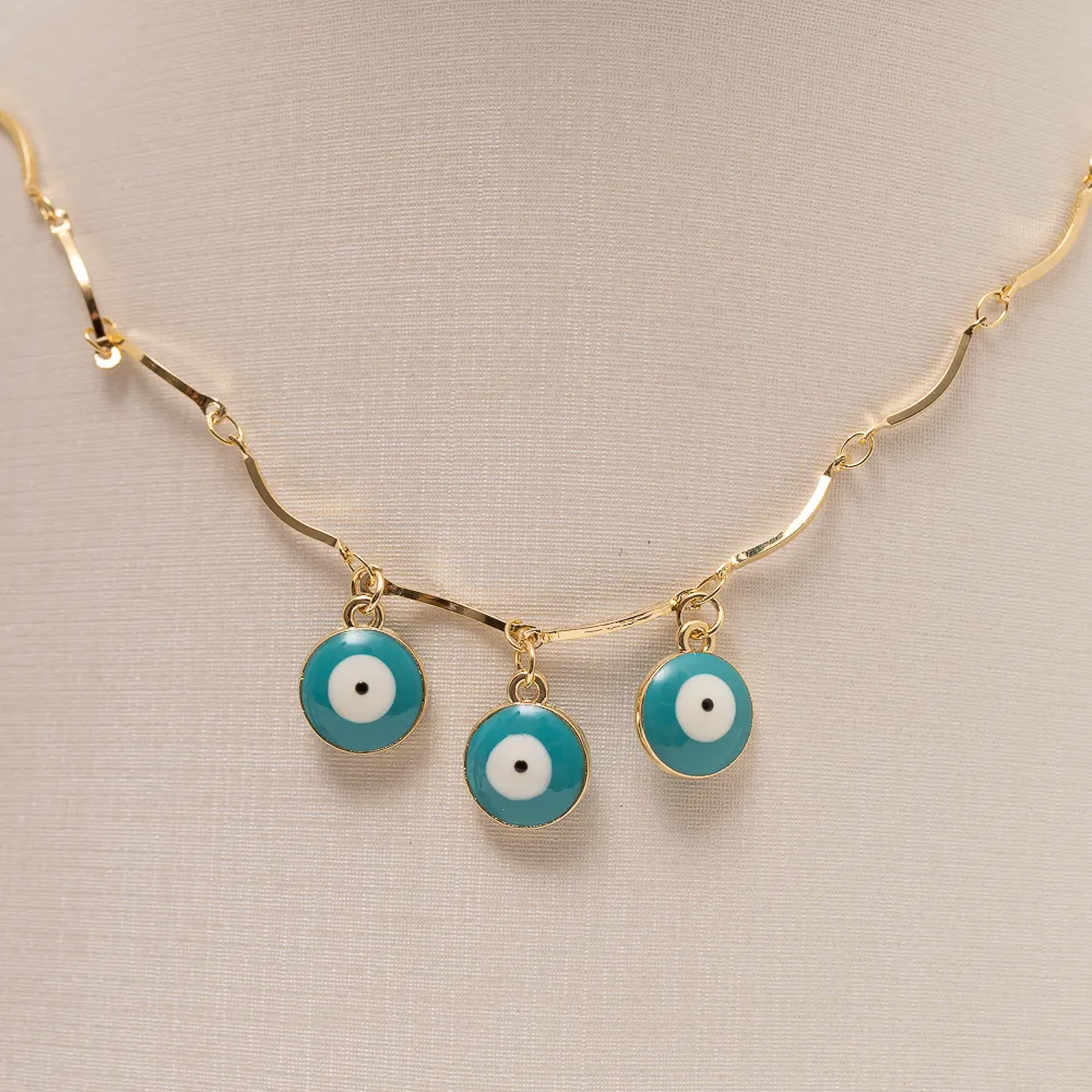 CONJUNTO OLHO GREGO VERDE BANHO OURO 18K