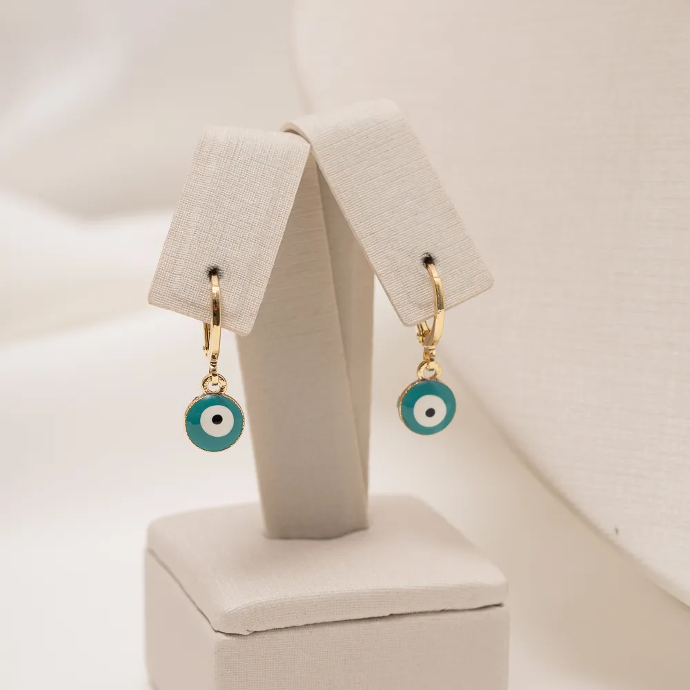 CONJUNTO OLHO GREGO VERDE BANHO OURO 18K