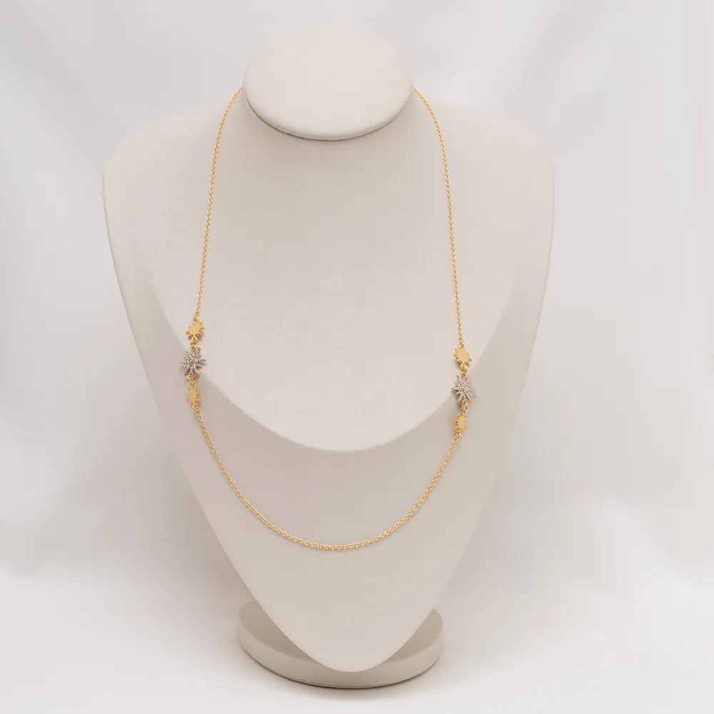 COLAR ESTRELA ECHEVERIA COM RÓDIO BRANCO BANHO OURO 18K