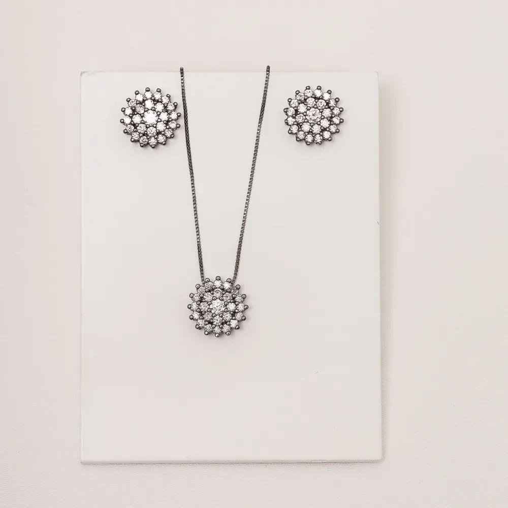 CONJUNTO ZIRCÔNIA BANHO RÓDIO NEGRO