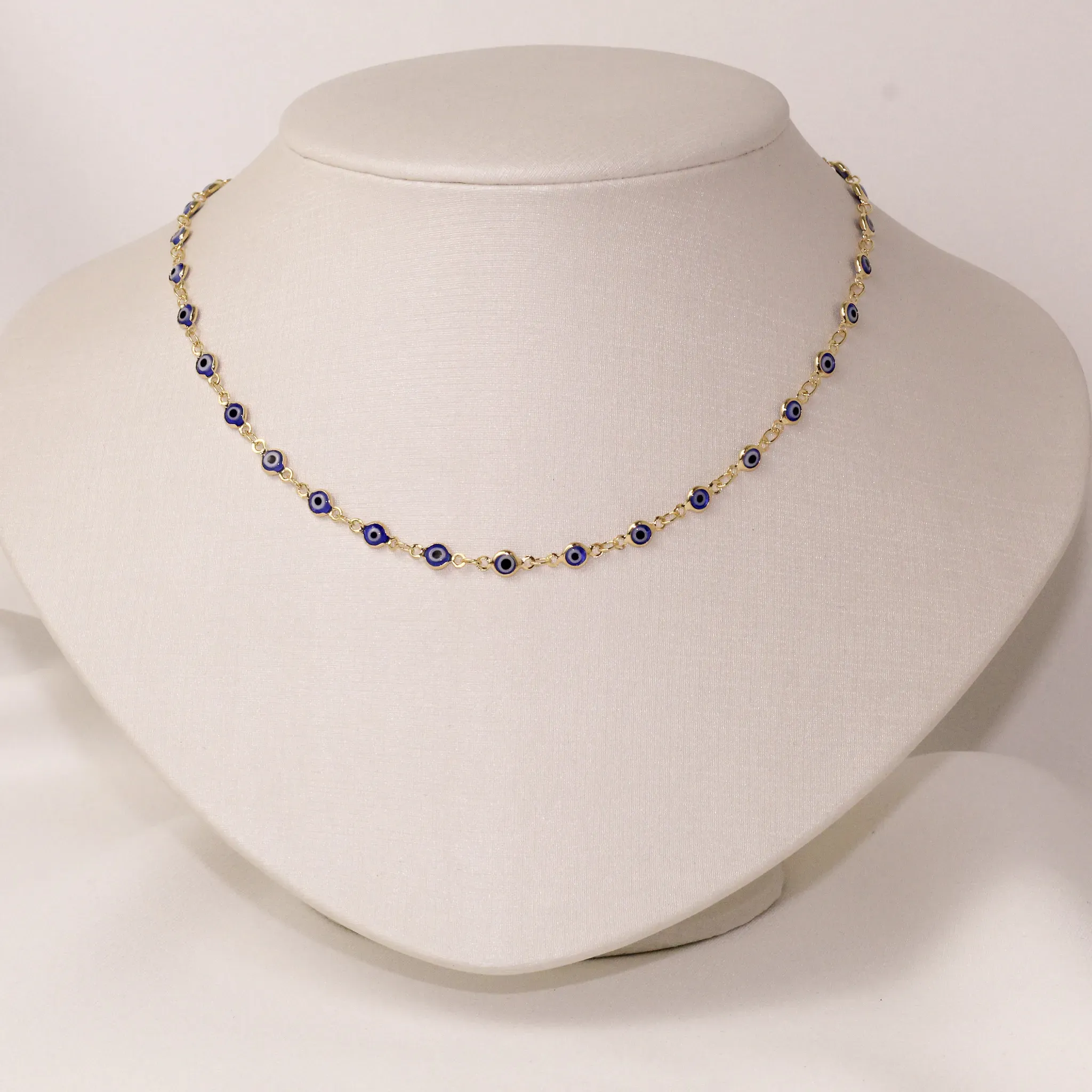 CHOKER OLHO GREGO AZUL ESCURO BANHO OURO 18K