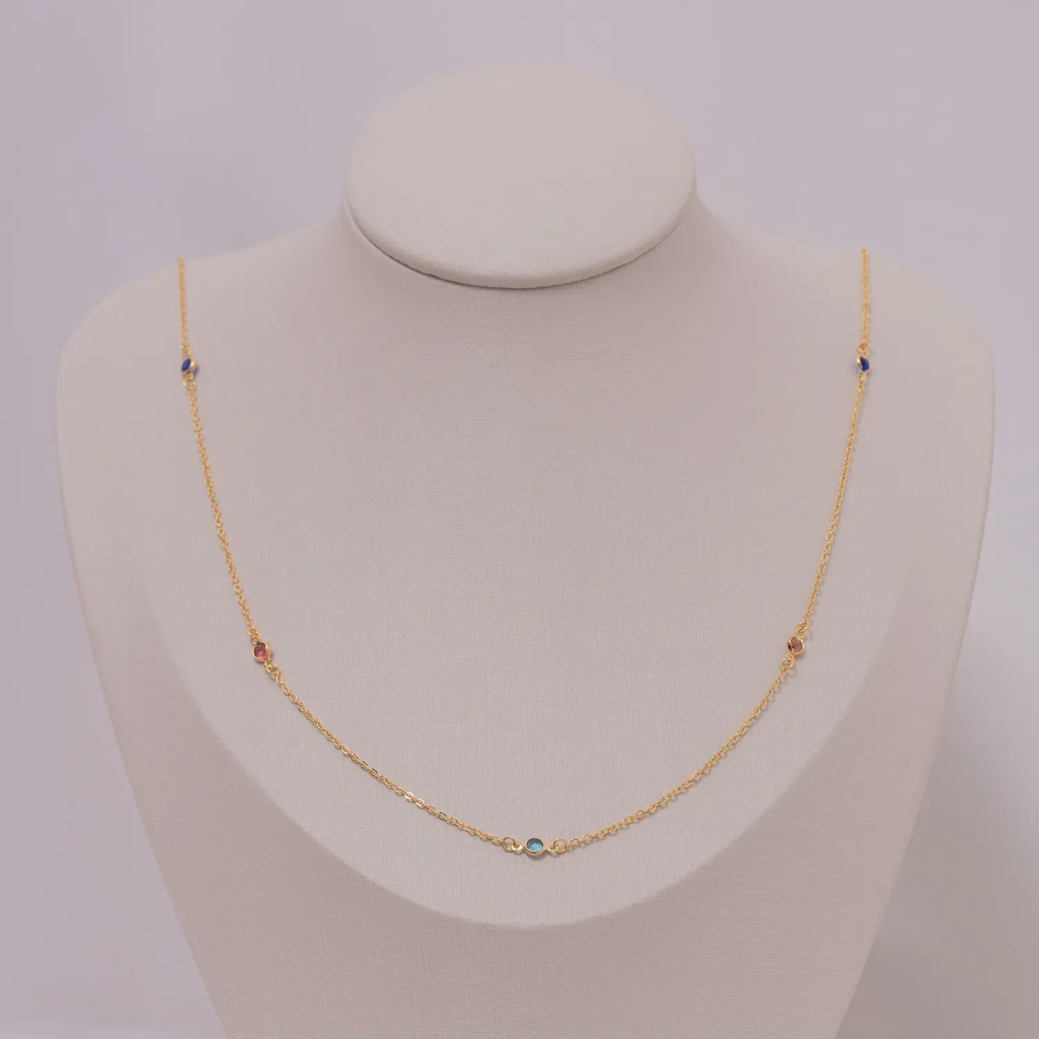 COLAR LONGO ZIRCÔNIAS COLORIDAS BANHO OURO 18K