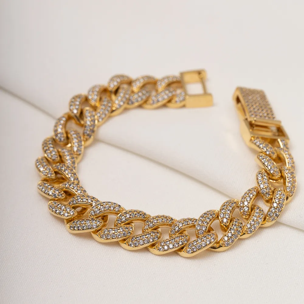 PULSEIRA GROSSA CRAVEJADA COM ZIRCÔNIAS BANHO OURO 18K