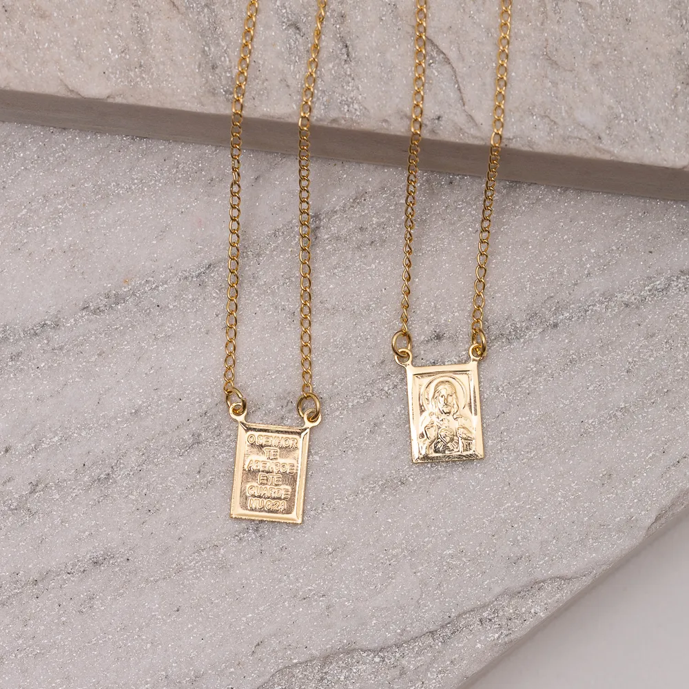 COLAR ESCAPULÁRIO SAGRADO CORAÇÃO BANHO OURO 18K