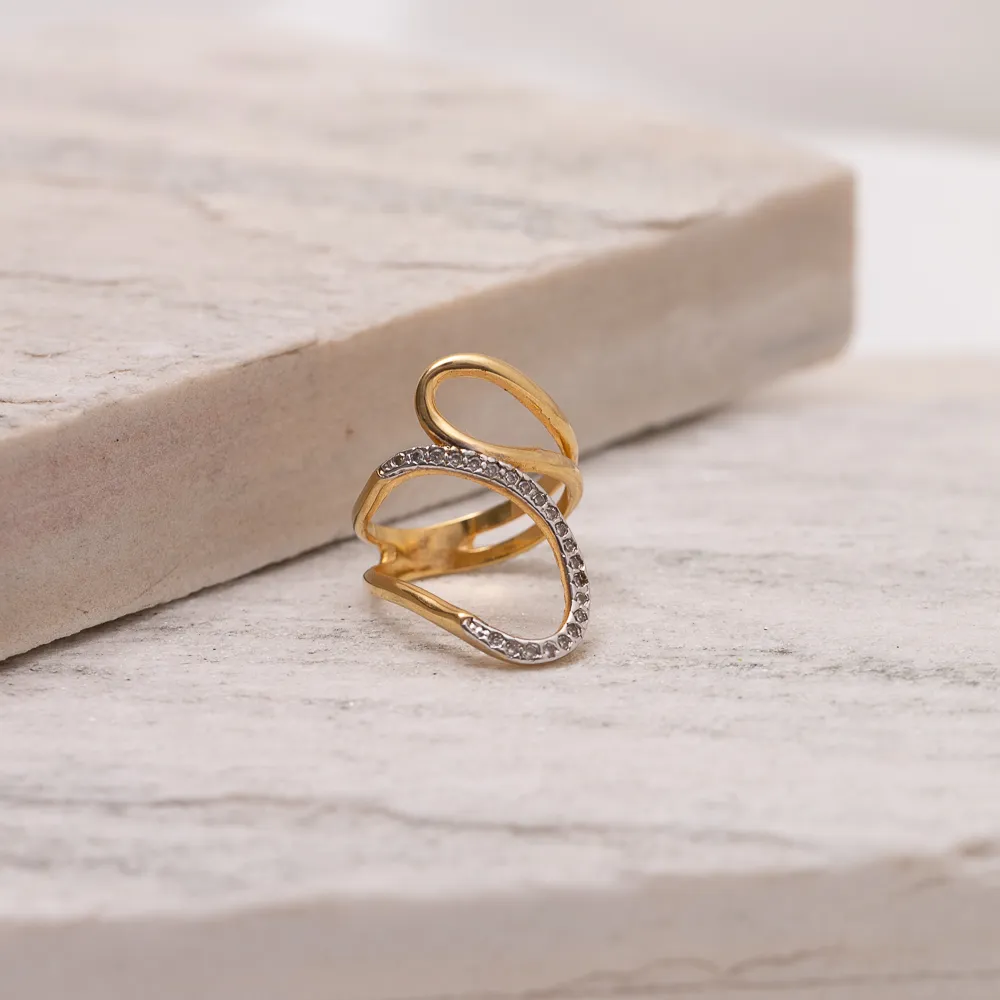 ANEL  ZIRCÔNIA COM RÓDIO BRANCO BANHO OURO 18K