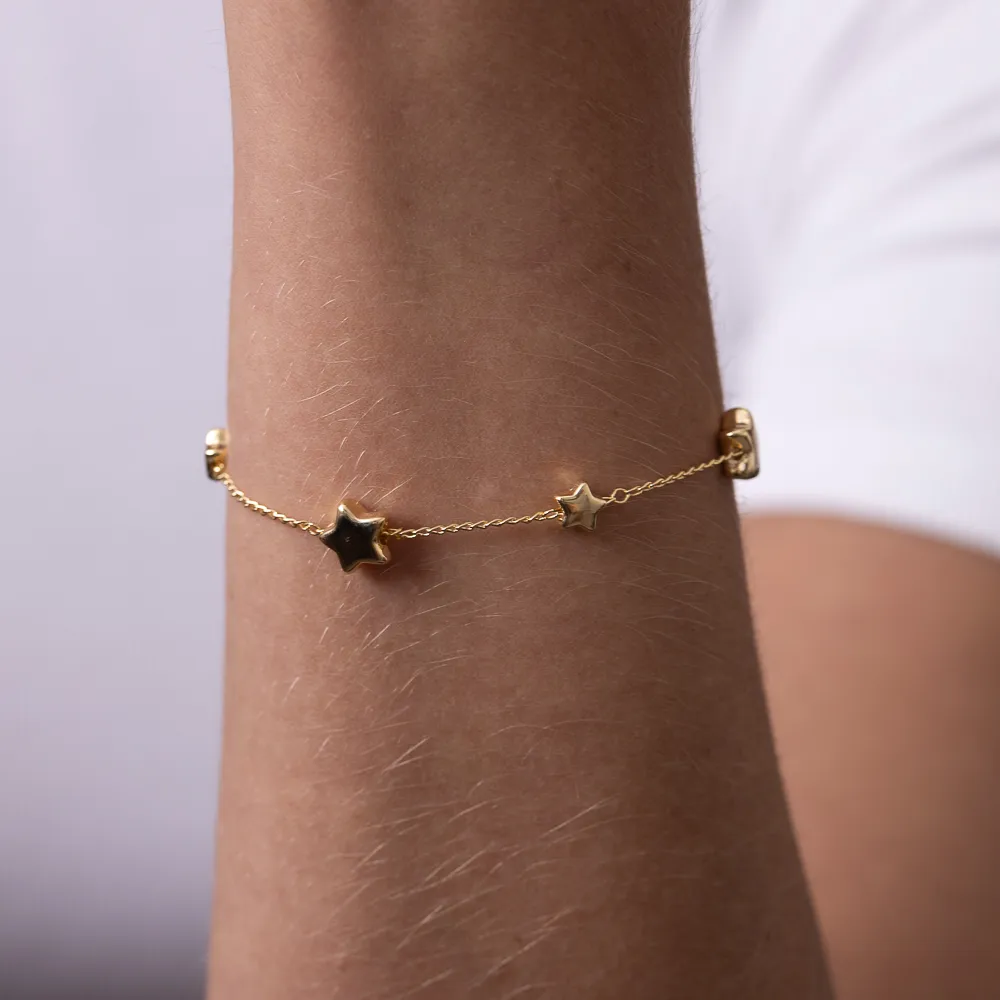 PULSEIRA ESTRELAS LISAS BANHO OURO 18K
