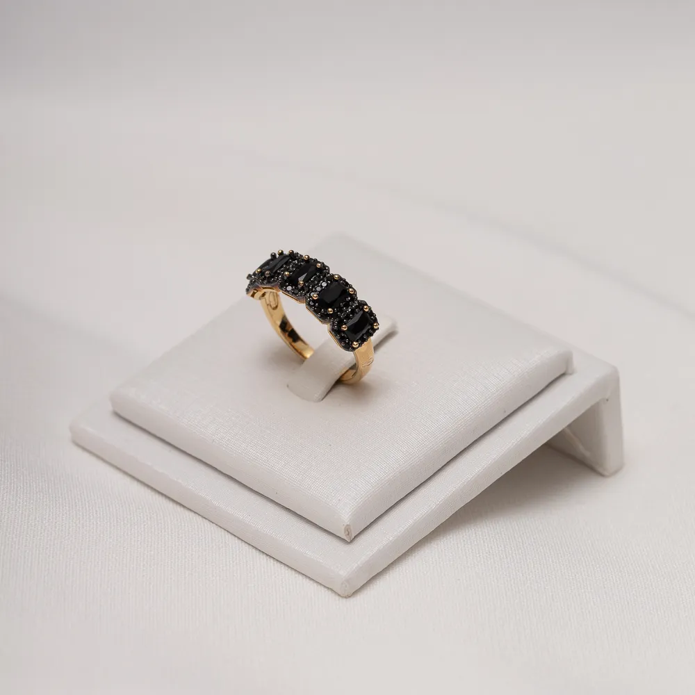 ANEL PEDRA NEGRA COM CANETA RÓDIO NEGRO BANHO OURO 18K