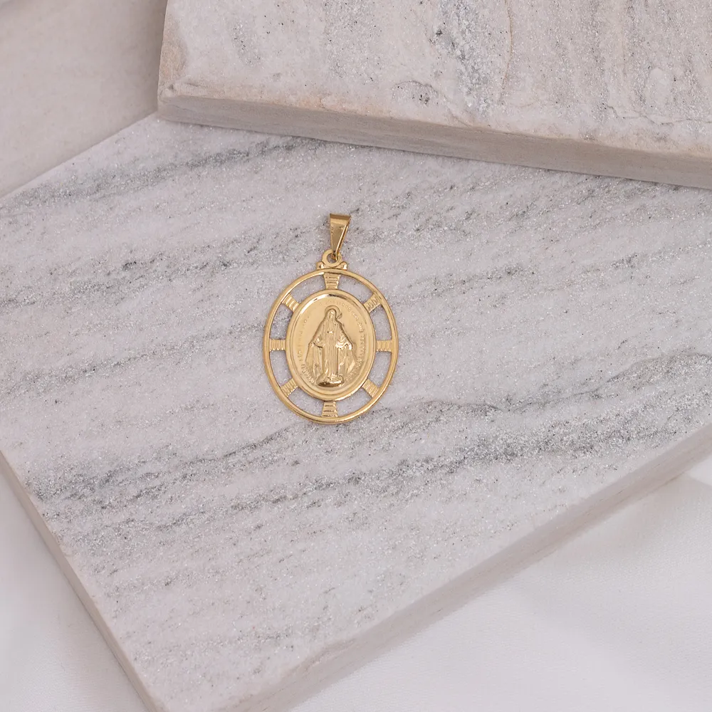 PINGENTE MEDALHA NOSSA SENHORA DAS GRAÇAS BANHO OURO 18K