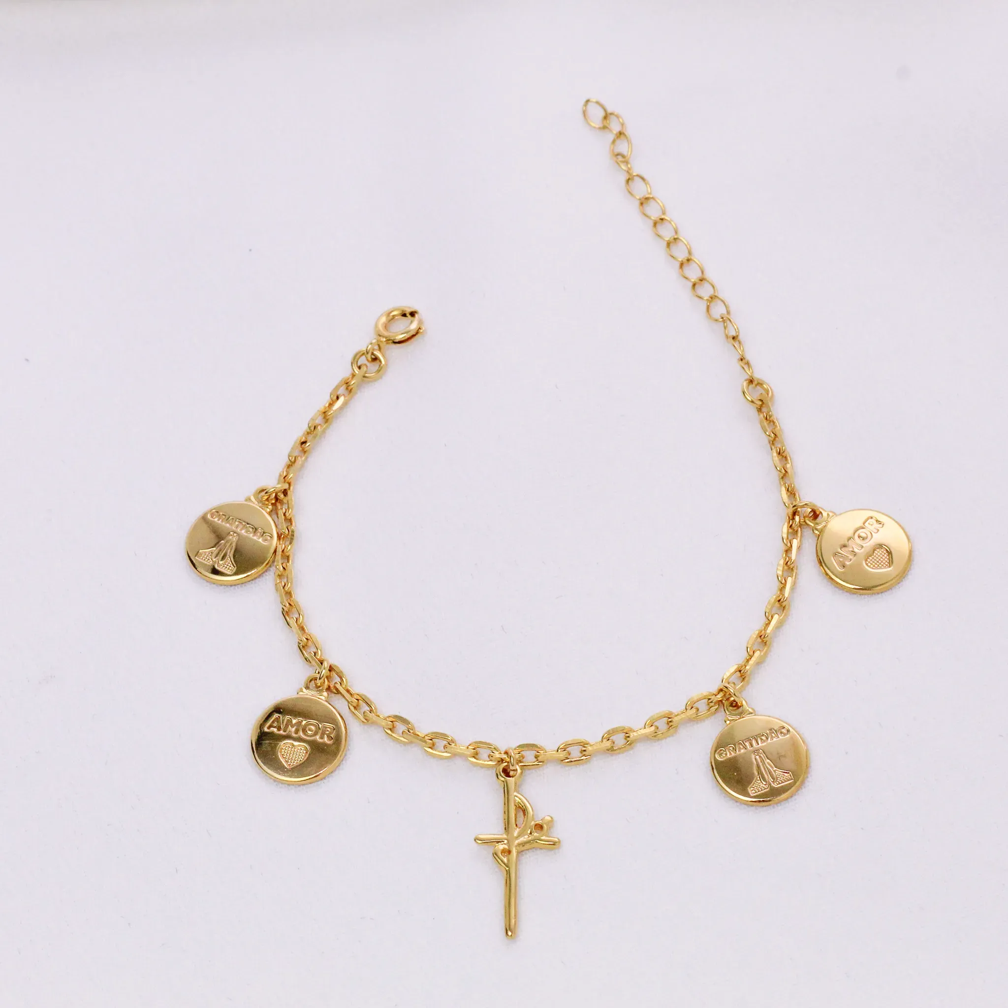 PULSEIRA AMOR, GRATIDÃO E FÉ BANHO OURO 18K