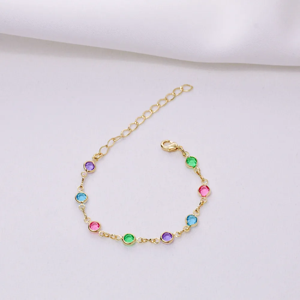 PULSEIRA INFANTIL COLORIDA BANHO OURO 18K