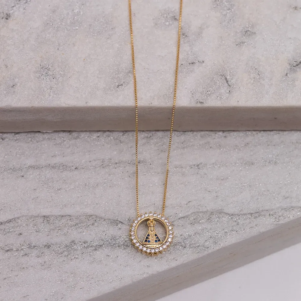 CHOCKER  ZIRCÔNIA COM NOSSA SENHORA BANHO OURO 18K