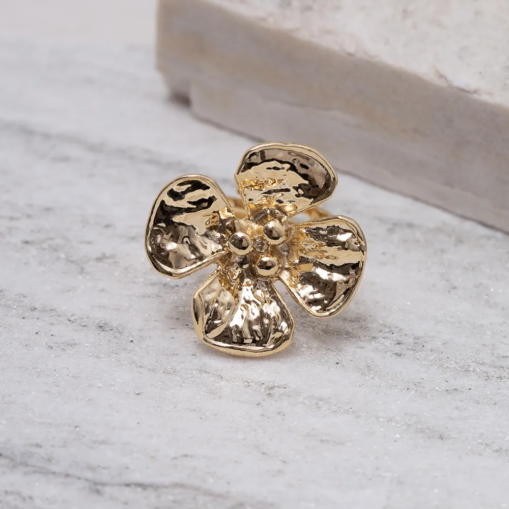ANEL REGULÁVEL FLOR BANHO OURO 18K
