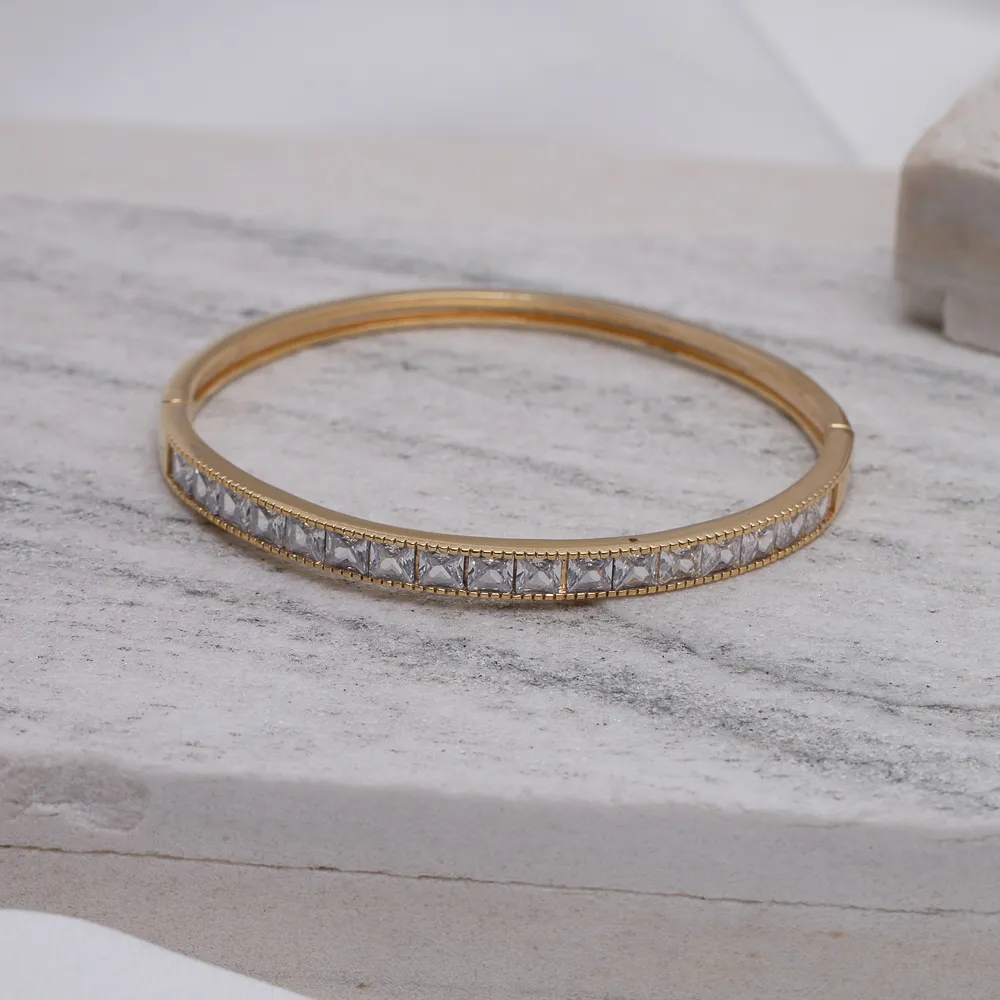 BRACELETE NAVETE CRISTAL BANHO OURO 18K