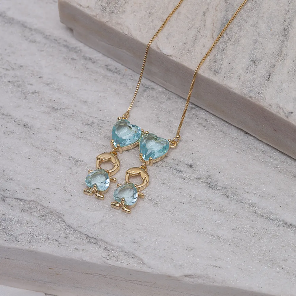 COLAR FILHOS MENINOS PEDRA AZUL BANHO OURO 18K