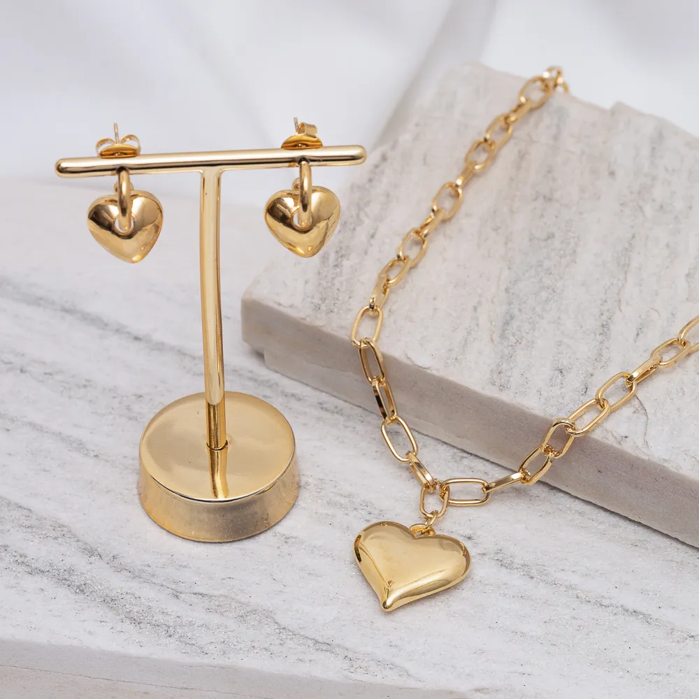 CONJUNTO CORRENTE CORAÇÃO BANHO OURO 18K