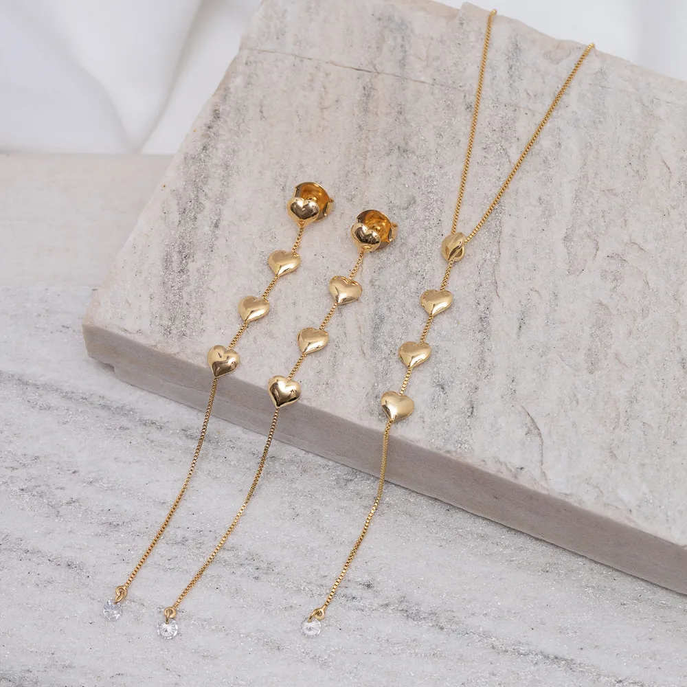 CONJUNTO GRAVATINHA CORAÇÃO BANHO OURO 18K