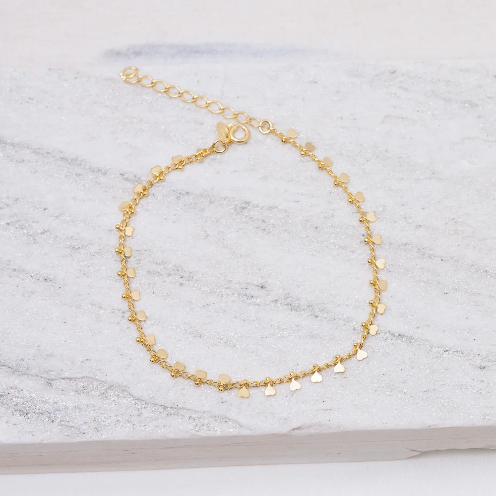 TORNOZELEIRA COM CORAÇÃO BANHO OURO 18K