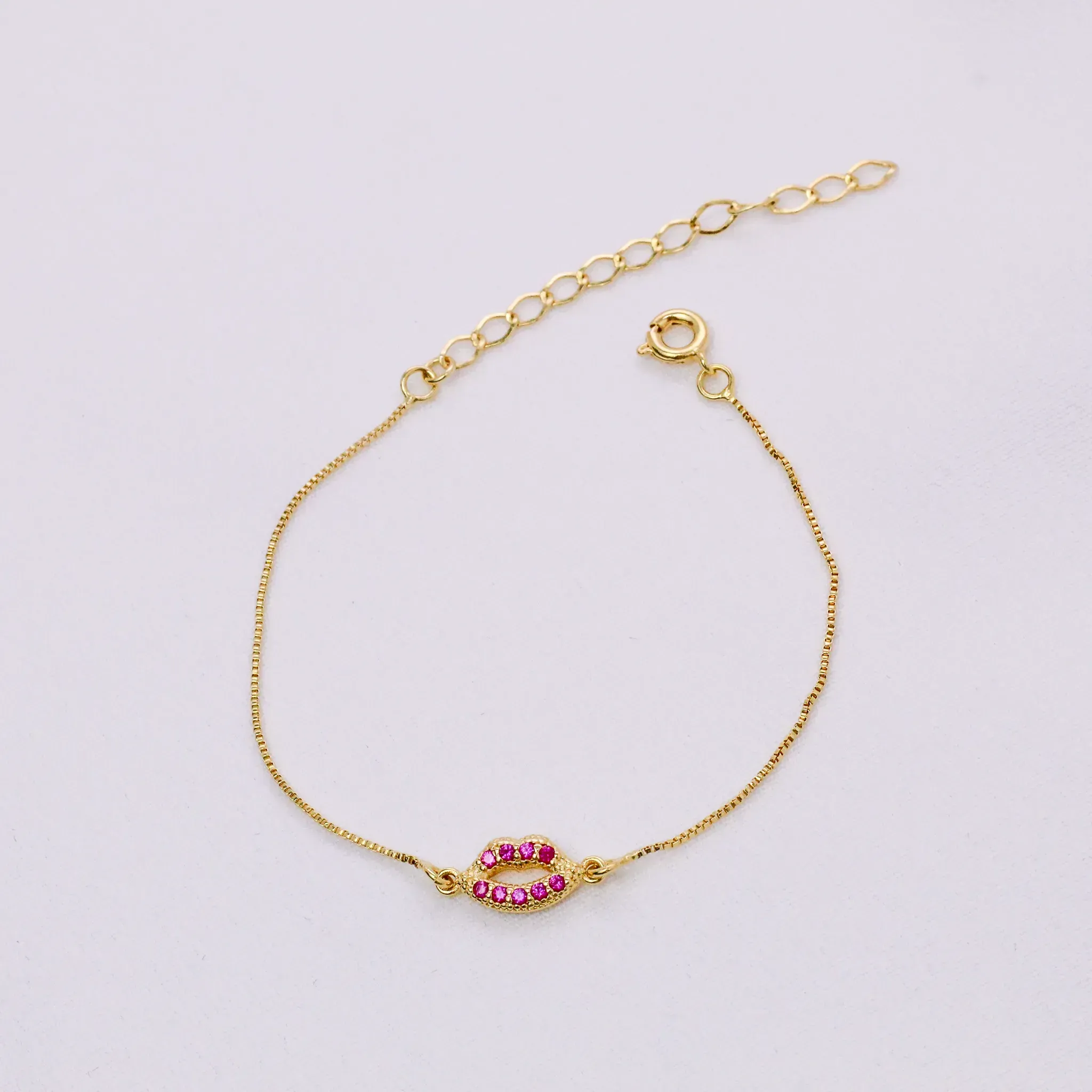 PULSEIRA BOCA CRAVEJADA COM ZIRCÔNIAS PINK BANHO OURO 18K