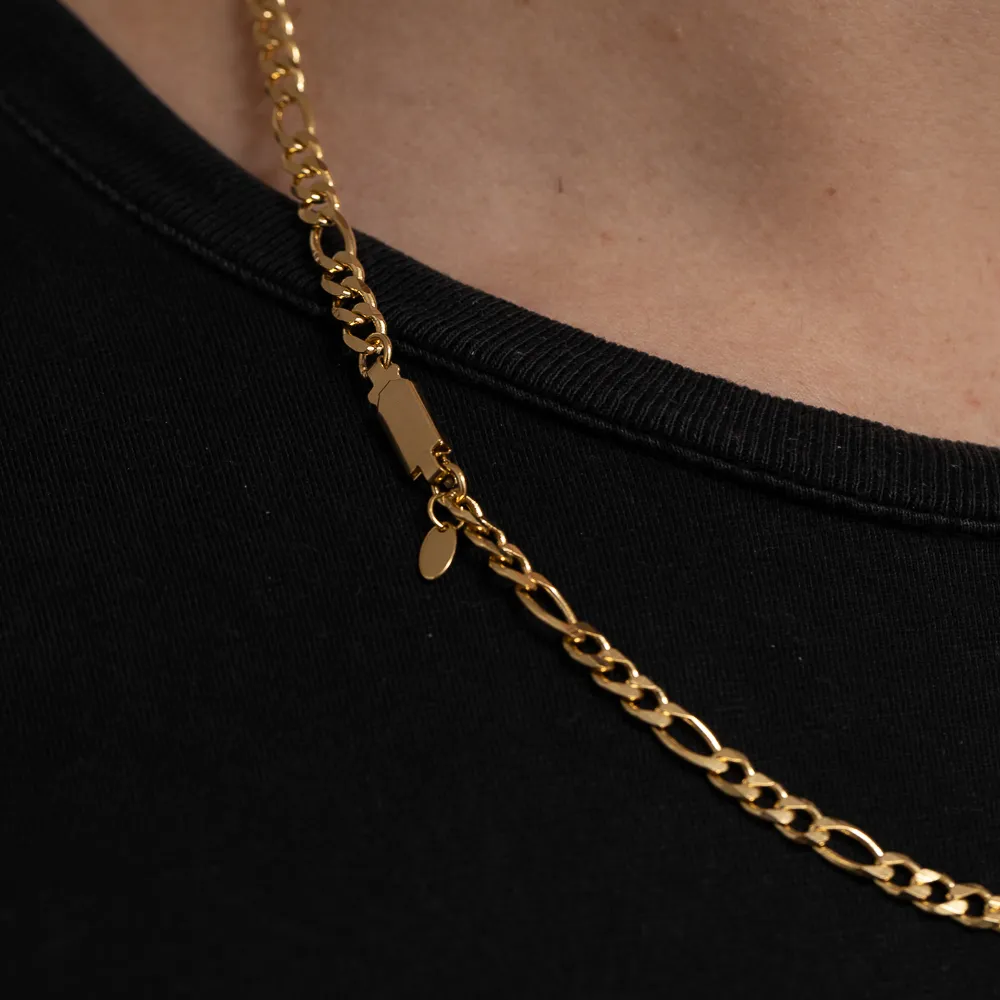CORRENTE MASCULINA TRÊS ELOS GROSSA BANHO OURO 18K