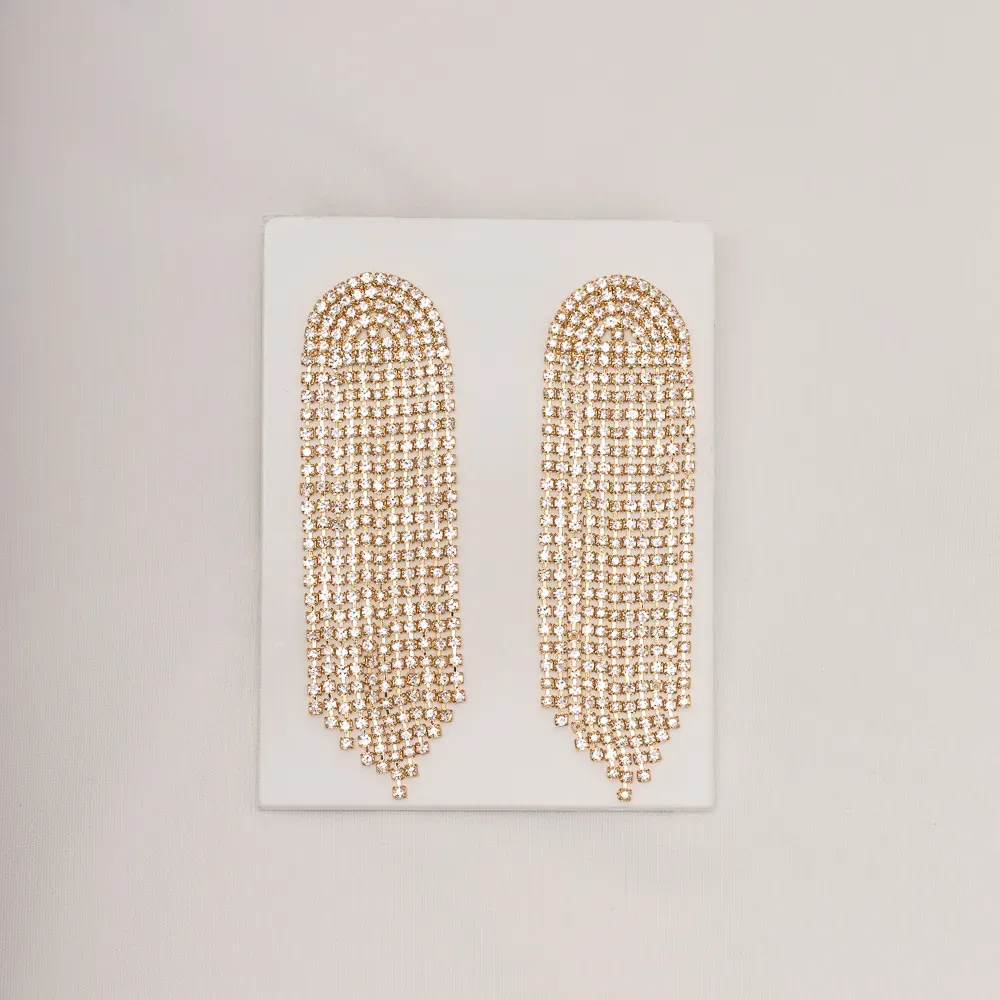 BRINCO FESTA FRANJA COM ZIRCÔNIAS CRISTAIS BANHO OURO 18K