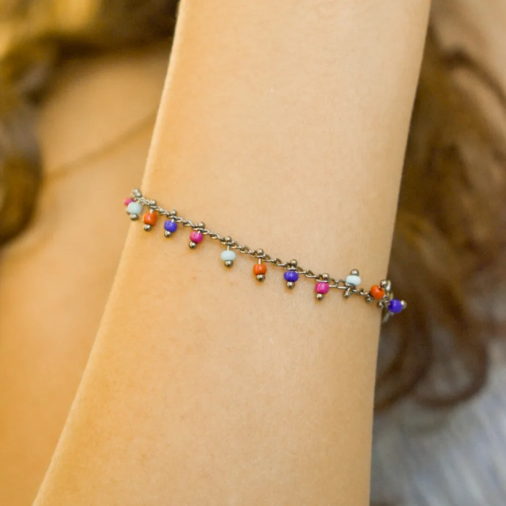PULSEIRA INFANTIL BOLINHAS COLORIDAS BANHO RÓDIO NEGRO