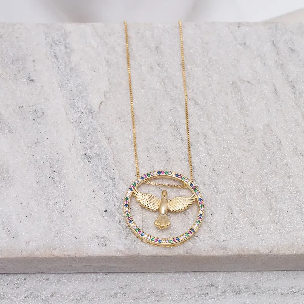 COLAR ESPÍRITO SANTO ZIRCÔNIAS COLORIDAS BANHO OURO 18K