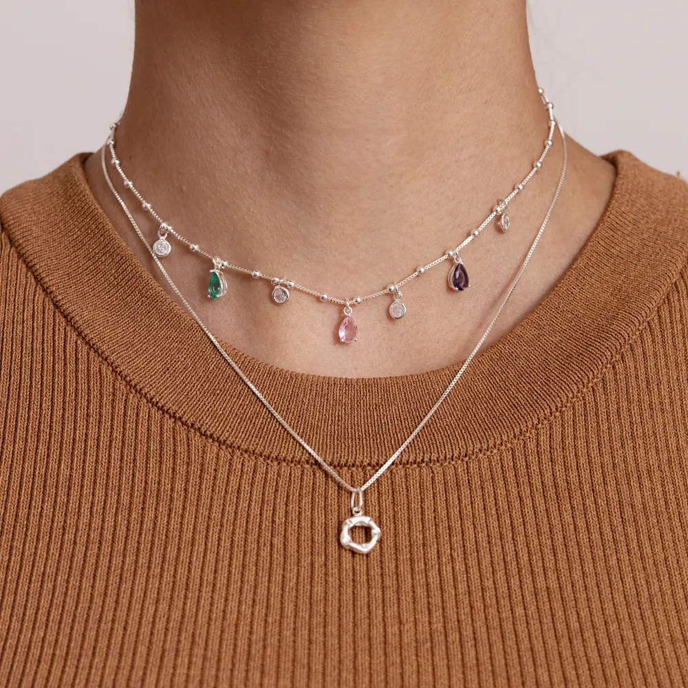 CHOKER BOLINHA COM ZIRCÔNIAS COLORIDAS BANHO PRATA