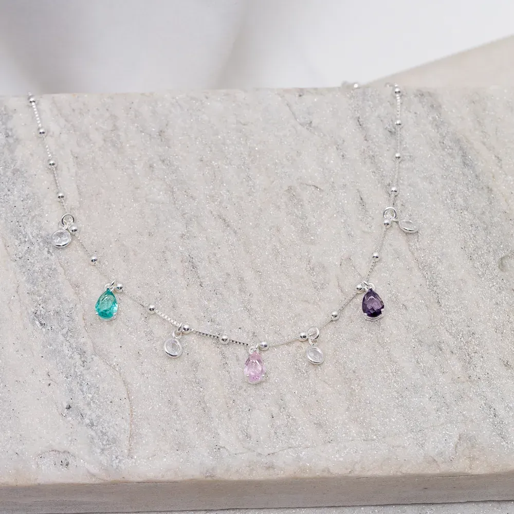 CHOKER BOLINHA COM ZIRCÔNIAS COLORIDAS BANHO PRATA
