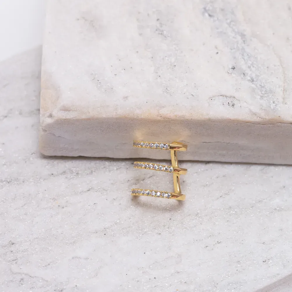 BRINCO FAKE TRÊS FILEIRAS COM ZIRCÔNIAS BANHO OURO 18K