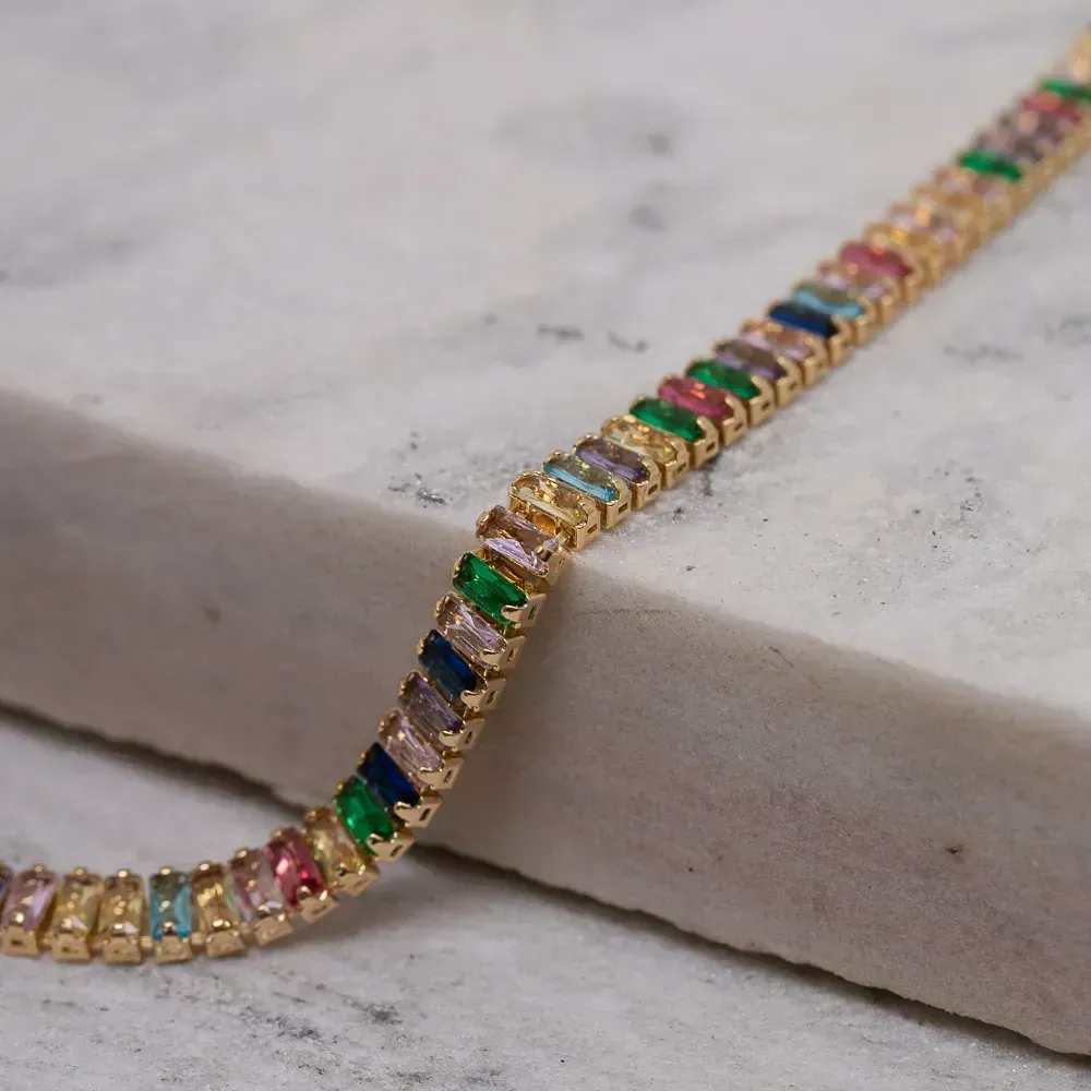 CHOKER RIVIERA COM ZIRCÔNIAS NAVETE COLORIDAS BANHO OURO 18K