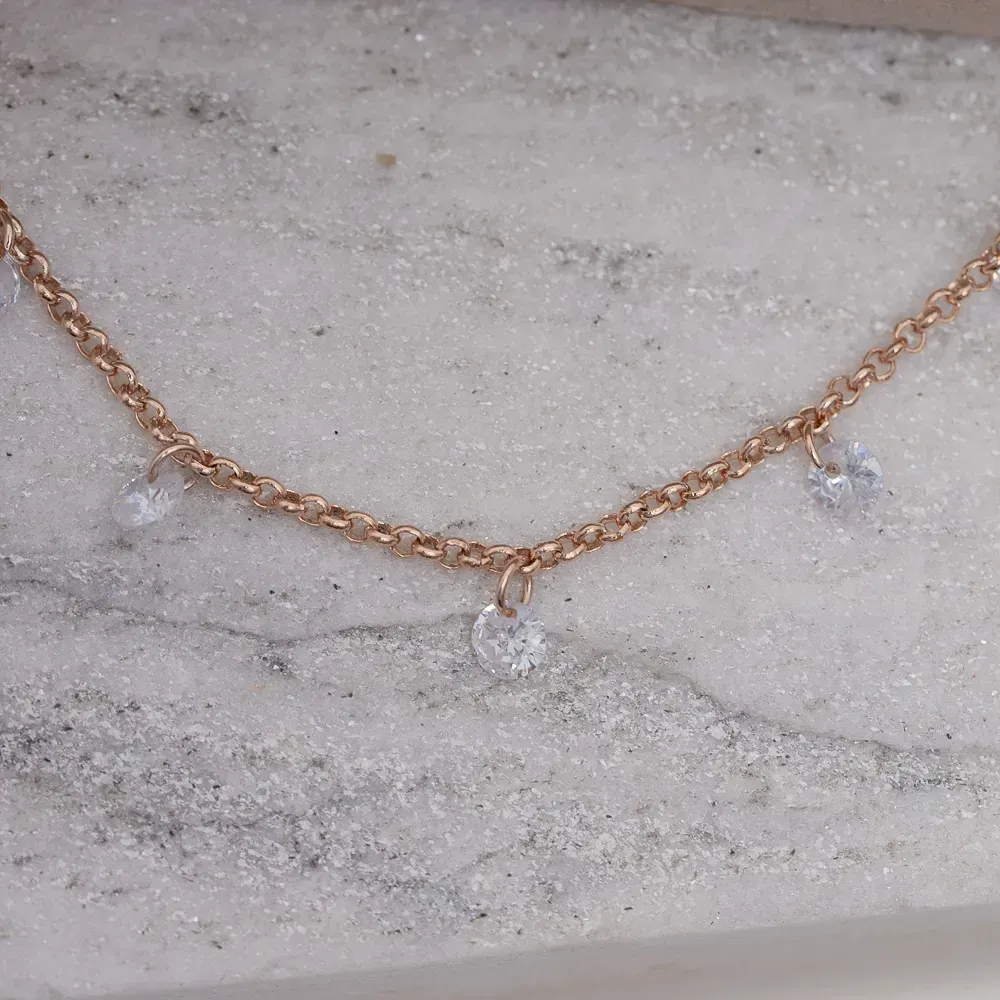 CHOKER ELO PORTUGUÊS PP COM ZIRCÔNIAS CRISTAIS BANHO ROSÉ