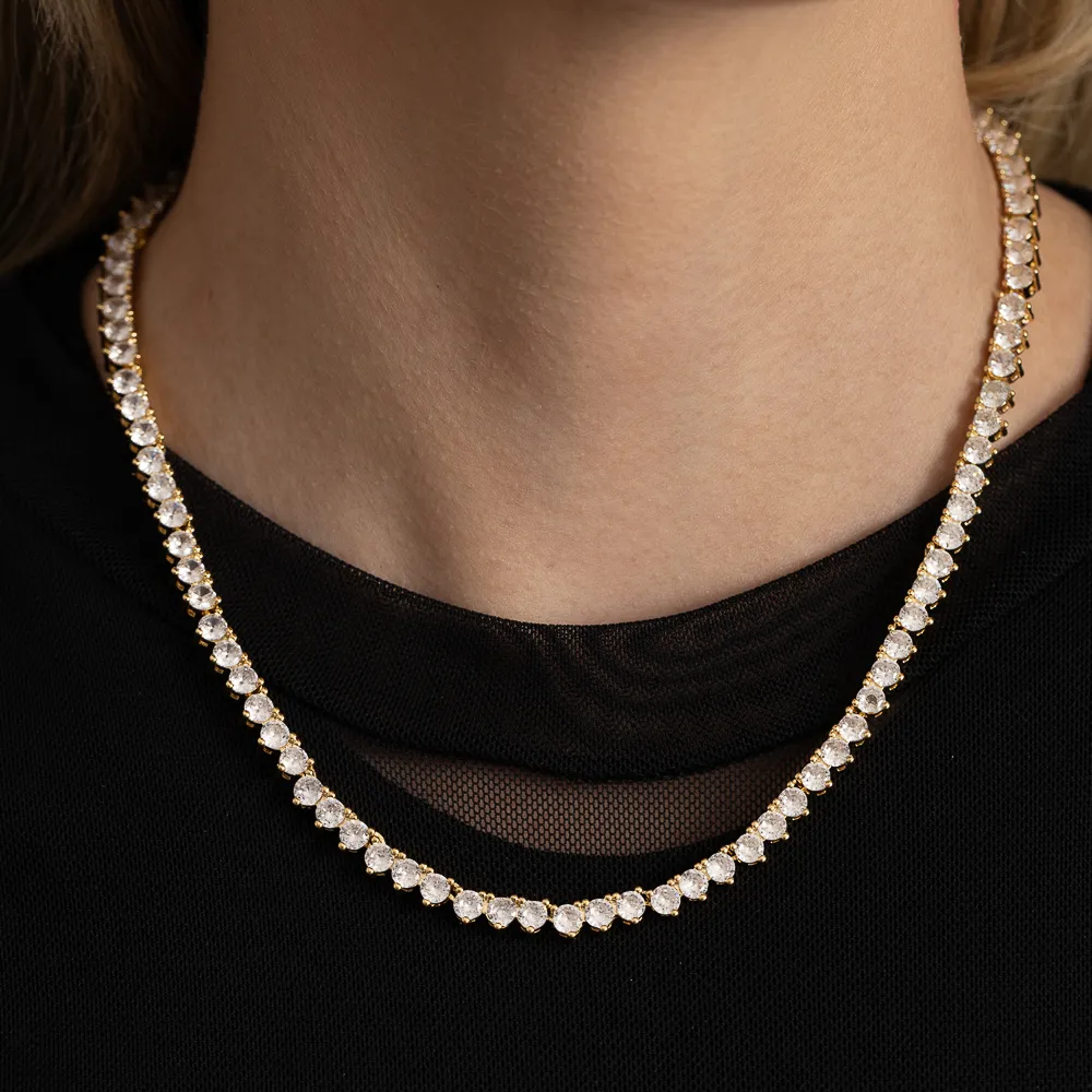 COLAR RIVIERA COM ZIRCÔNIAS REDONDAS CRISTAIS BANHO OURO 18K