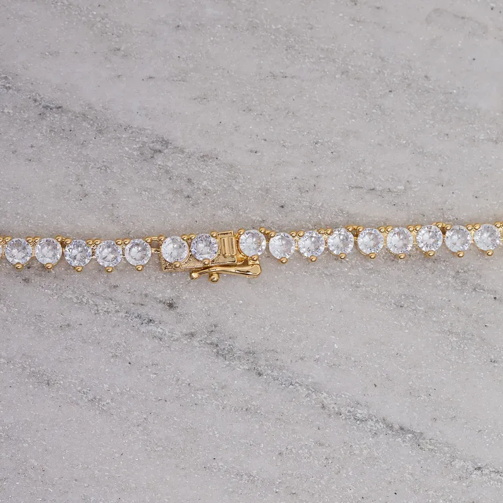 COLAR RIVIERA COM ZIRCÔNIAS REDONDAS CRISTAIS BANHO OURO 18K