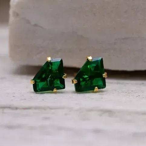 BRINCO PONTO DE LUZ DIAMOND COM ZIRCÔNIA VERDE BANHO OURO 18K