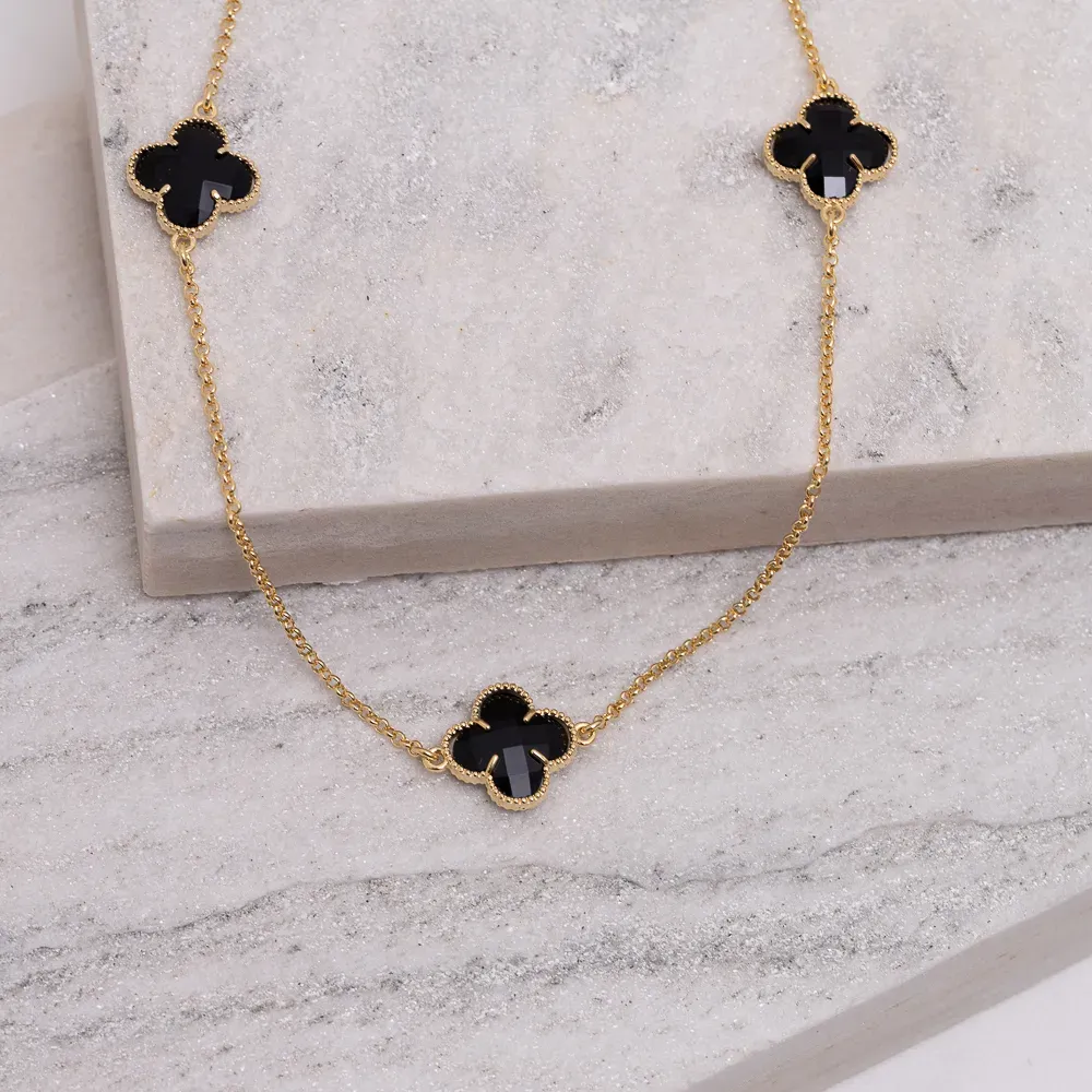 CHOKER VIRGINIA PEDRA PRETA BANHO OURO 18K