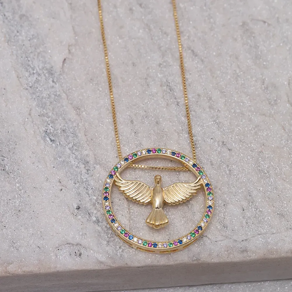 COLAR ESPÍRITO SANTO ZIRCÔNIAS COLORIDAS BANHO OURO 18K