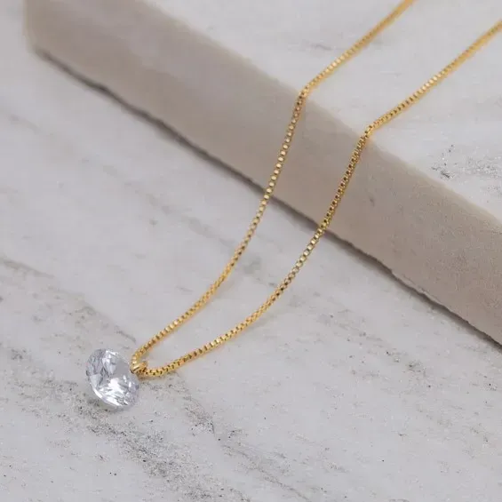 COLAR PONTO DE LUZ  COM ZIRCÔNIA CRISTAL M BANHO OURO 18K