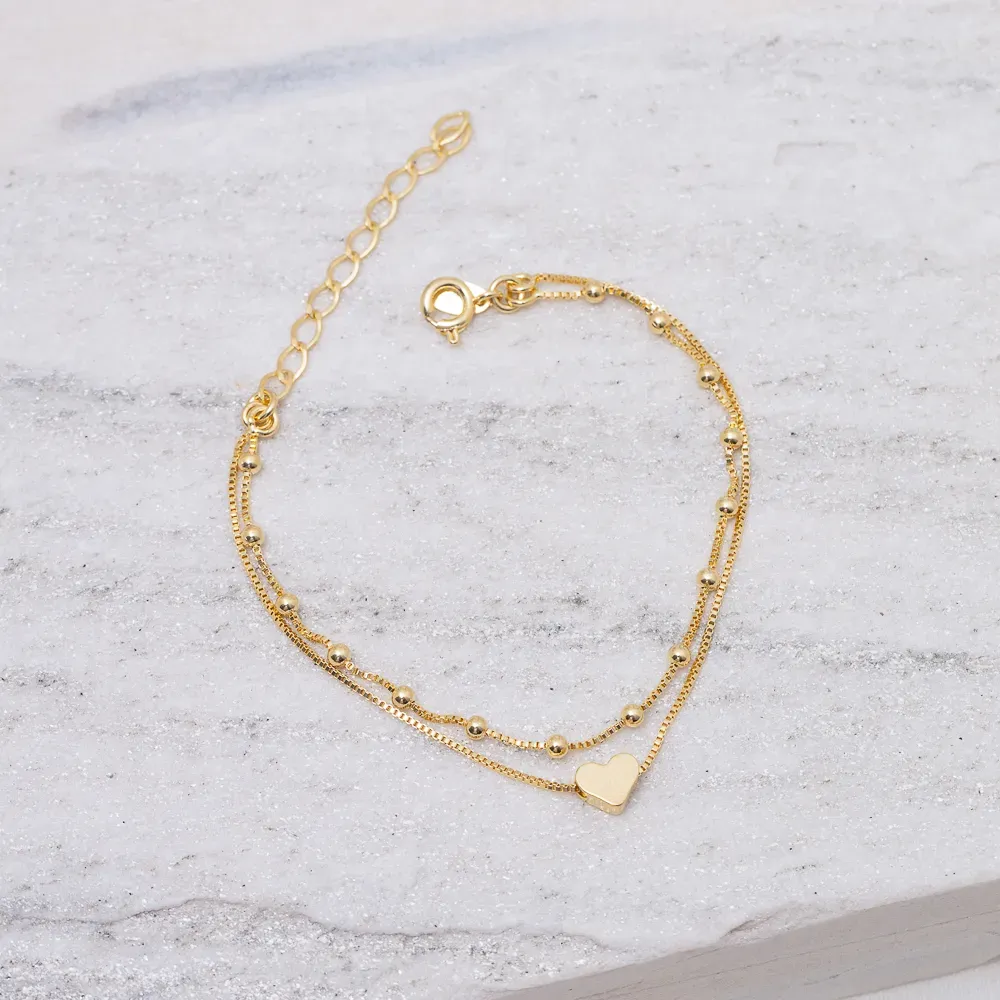 PULSEIRA DUPLA CARAÇÃO COM BOLINHA BANHO OURO 18K