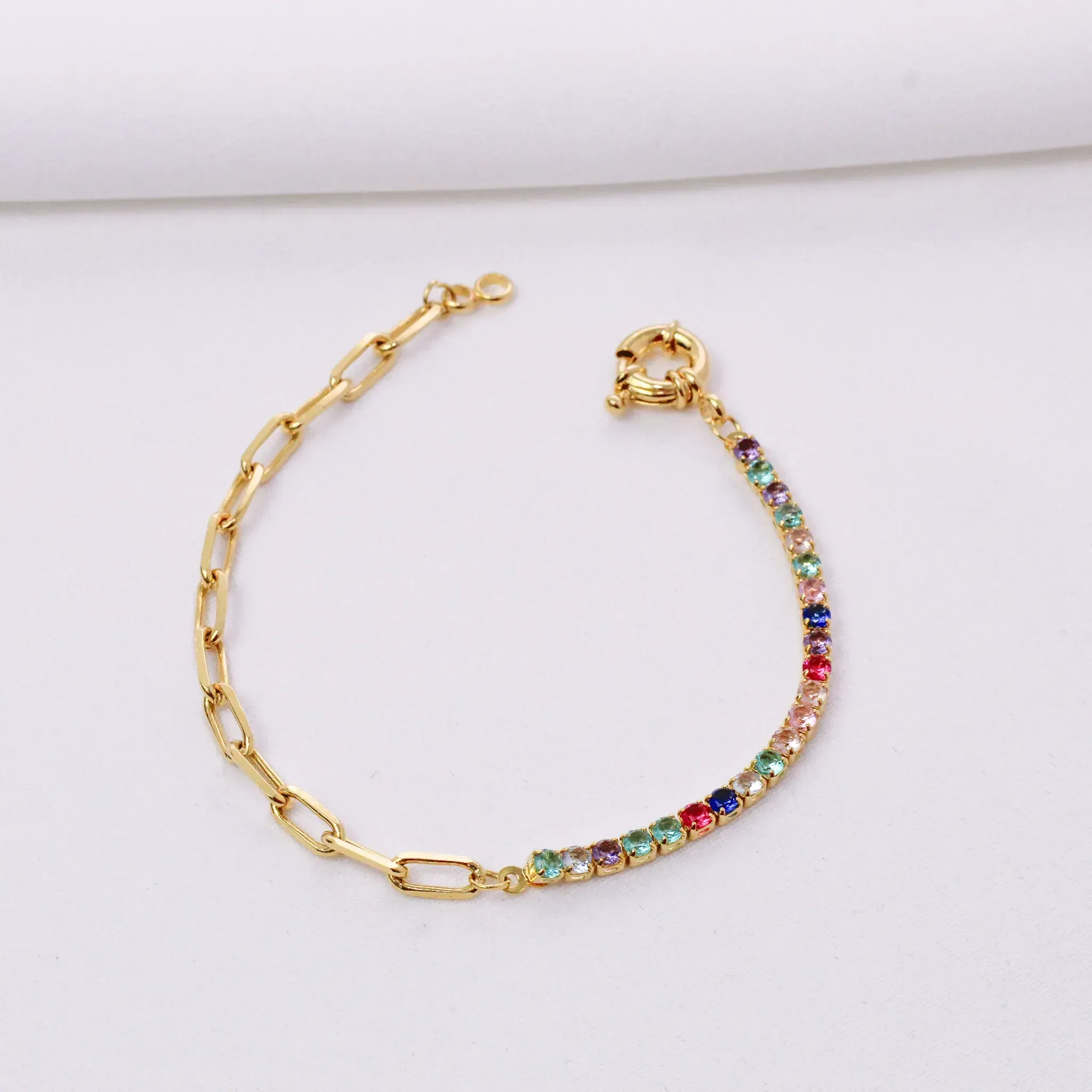 PULSEIRA ELOS COM ZIRCÔNIAS COLORIDAS BANHO 18K
