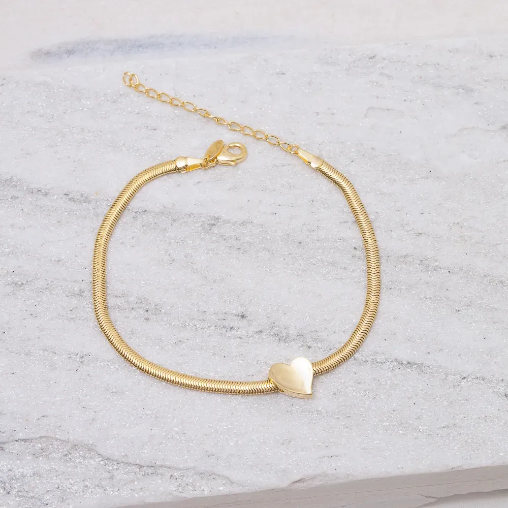 PULSEIRA FIO ALEMÃO COM CORAÇÃO BANHO OURO 18K